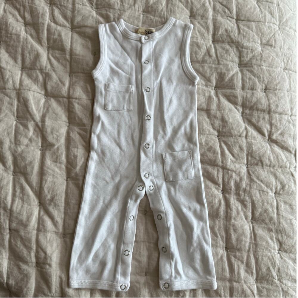 L'ovedbaby White Sleeveless Snap-Front Romper